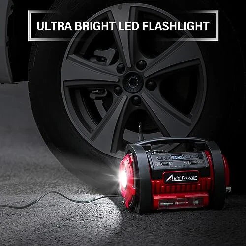 Портативный компрессор AVID POWER, 12В/120В, для накачки шин, матрасов, с режимами накачки и спуска, двумя мощными двигателями, цифровым манометром. - 6