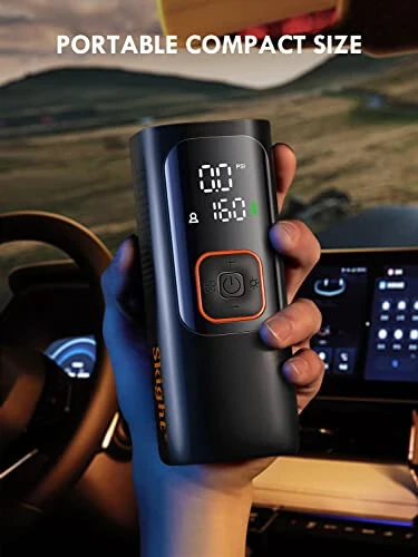 Портативный компрессор для накачивания шин Skight Tire Inflator — мощный, 150 PSI, в 2 раза быстрее, точный ЖК-дисплей давления, беспроводное простое управление — портативный воздушный насос для автомобиля, мотоцикла, электровелосипеда, мяча. - 6