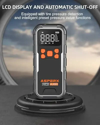 Портативный компрессор для накачки шин, 150PSI Беспроводной воздушный насос для автомобильных шин, 3 раза быстрее воздушный насос для накачки шин с цифровым манометром и аварийным светодиодным фонарем для мотоцикла, велосипеда, мяча, автомобиля - 2