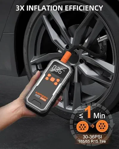 Портативный компрессор для накачки шин, 150PSI Беспроводной воздушный насос для автомобильных шин, 3 раза быстрее воздушный насос для накачки шин с цифровым манометром и аварийным светодиодным фонарем для мотоцикла, велосипеда, мяча, автомобиля - 8