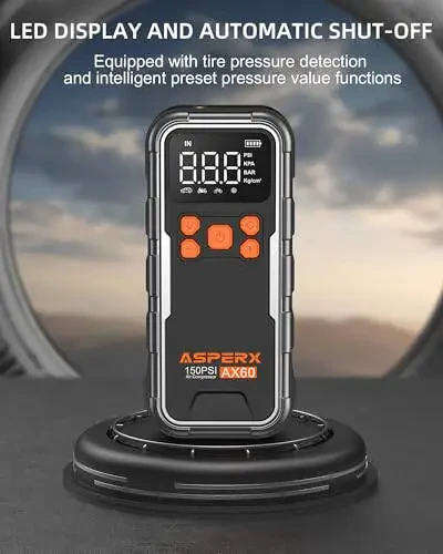 Портативный компрессор для накачки шин, 150PSI Беспроводной воздушный насос для автомобильных шин, 3 раза быстрее воздушный насос для накачки шин с цифровым манометром и аварийным светодиодным фонарем для мотоцикла, велосипеда, мяча, автомобиля - 6