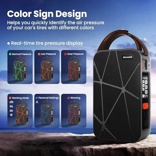 Портативный компрессор для накачки шин, беспроводной цифровой воздушный насос с 4 предустановленными режимами для велосипеда, мяча, мотоцикла и автомобиля, дизайн Lava Light, расход 20 л. - 3