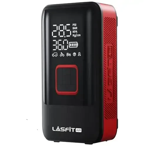 Портативный компрессор LASFIT TK1 для шин [для пикапов и больших шин] с цифровым манометром, автостопом, 150PSI, электрический, 12000 мАч, беспроводной, 12 В, с двойным использованием. - 6