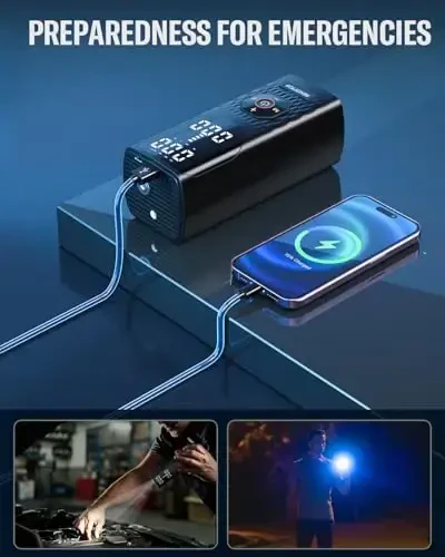 Портативный компрессор Tire Inflator, автомобильный насос 160PSI, компрессор для накачки шин в 5 раз быстрее с манометром, автомобильный насос с LED подсветкой для автомобиля, мотоцикла, велосипеда и мяча - 4