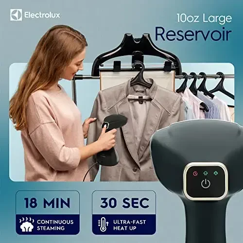 Портативный ручной паровой утюг для одежды и тканей Electrolux мощностью 1500 Вт, керамическая паровая насадка с быстрым нагревом, 2-в-1 средство для удаления складок с тканей и утюг для одежды, с тканью, щеткой для ворса и паровой насадкой - Electrolux (1)