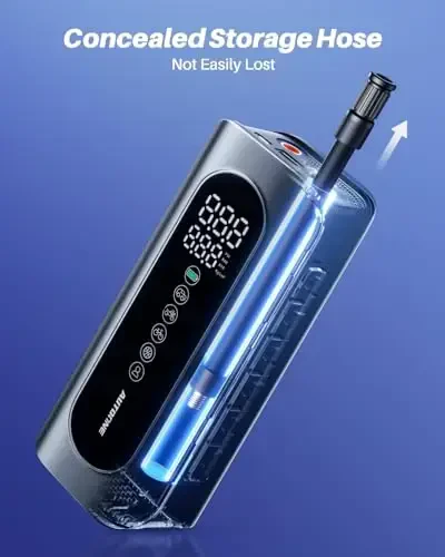 Портативный воздушный компрессор AUTOONE, воздушный насос 150PSI для автомобильных шин с манометром, в 3 раза более быстрый, интеллектуальный беспроводной насос для шин одним нажатием для автомобилей, мотоциклов, велосипедов, мячей и многого другого. - 5