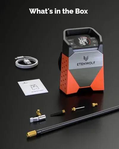 Портативный воздушный компрессор ETENWOLF ZEPHYR S3, быстрое накачивание за 1 минуту, 100% рабочий цикл, насос 160 PSI для автомобилей, внедорожников, велосипедов, мячей (ярко-оранжевый) - 6