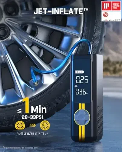 Портативный воздушный компрессор Fanttik X8 APEX, быстрое накачивание за 1 минуту, беспроводной накачиватель шин 150PSI со светодиодным двойным экраном, подходит для MPV, автомобиля, электровелосипеда, мотоцикла, шин до 26,3 дюйма. - 2