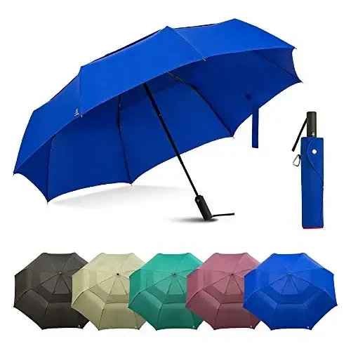 Portobello Large Umbrella For Rain - Big 54 Inch Double Vented Canopy, Folds Into Travel Size, Big Enough To Fit In 2 Adults, Heavy Duty, Sturdy, Windproof W/Auto Open Close - 1