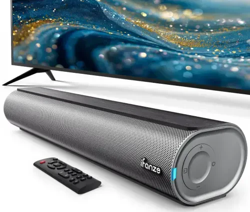 Posrue Sound Bar, 16 inch Bluetooth TV Speaker with Remote & 2 Built-in Full-frequency Speakers, 50W Wireless Soundbar for TV Home Theater & Audio, Iron Gray - 1