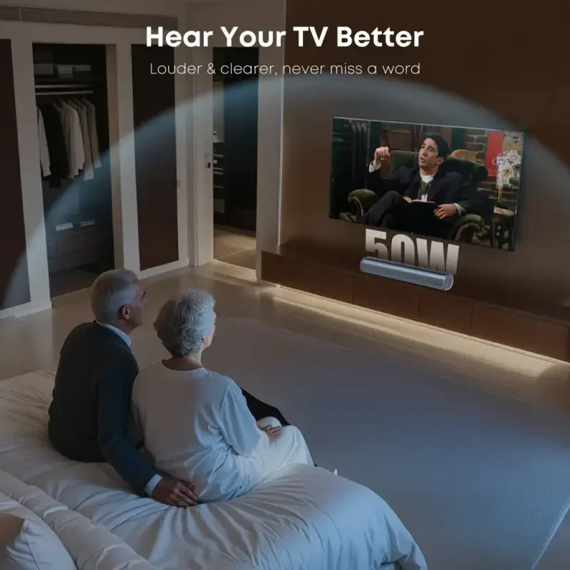 Posrue Sound Bar, 16 inch Bluetooth TV Speaker with Remote & 2 Built-in Full-frequency Speakers, 50W Wireless Soundbar for TV Home Theater & Audio, Iron Gray - 3