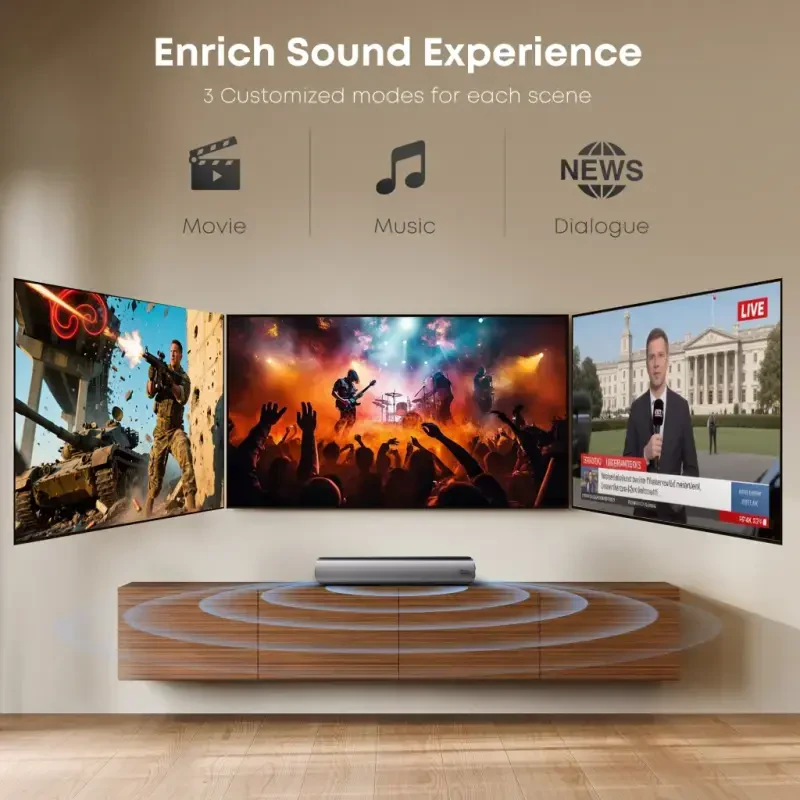 Posrue Sound Bar, 16 inch Bluetooth TV Speaker with Remote & 2 Built-in Full-frequency Speakers, 50W Wireless Soundbar for TV Home Theater & Audio, Iron Gray - 5