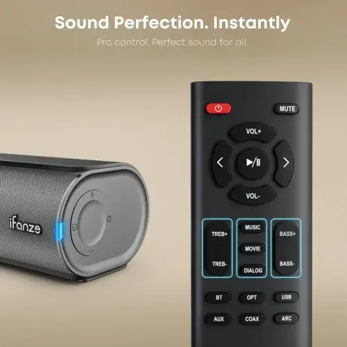 Posrue Sound Bar, 16 inch Bluetooth TV Speaker with Remote & 2 Built-in Full-frequency Speakers, 50W Wireless Soundbar for TV Home Theater & Audio, Iron Gray - 7