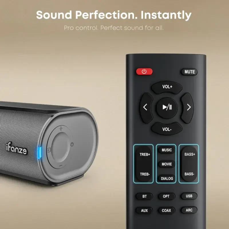 Posrue Sound Bar, 16 inch Bluetooth TV Speaker with Remote & 2 Built-in Full-frequency Speakers, 50W Wireless Soundbar for TV Home Theater & Audio, Iron Gray - 7