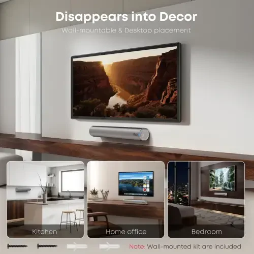 Posrue Sound Bar, 16 inch Bluetooth TV Speaker with Remote & 2 Built-in Full-frequency Speakers, 50W Wireless Soundbar for TV Home Theater & Audio, Iron Gray - 10