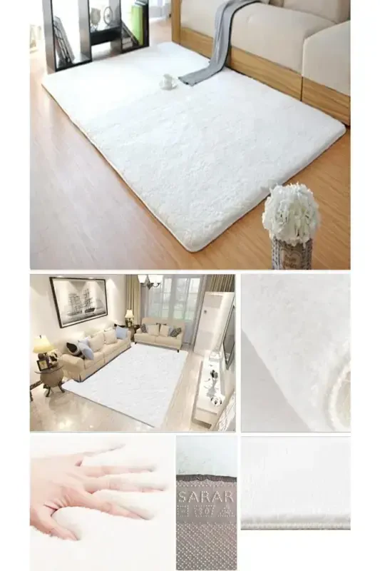 Post Carpet. Plush Carpet Runner. It has a White Non-Slip Base. Machine Washable.-WHITE - SARAR