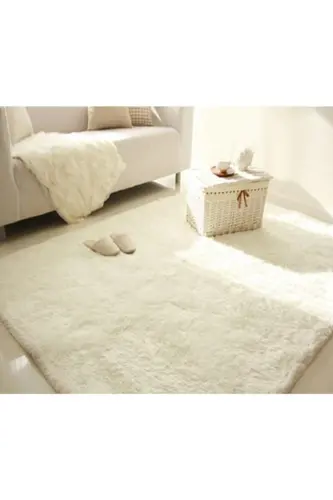 Post Halı. Peluş Halı Yolluk. Beyaz Kaymaz Tabana Sahiptir. Makinede Yıkanabilir.-Beyaz - SARAR (1)