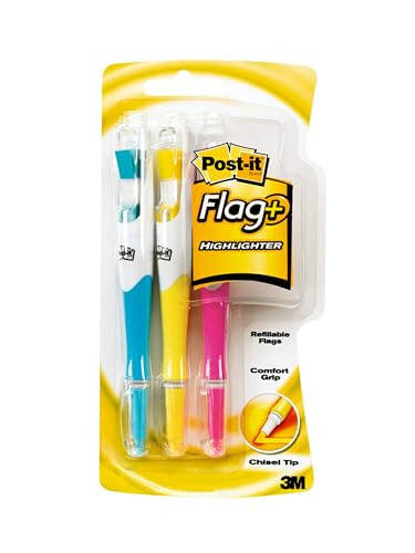 Post-it Flags + Highlighter, 3 Pack, 50 Color Coordinated Flags/Highlighter, Yellow, Pink, Blue (689-HL3) - 1