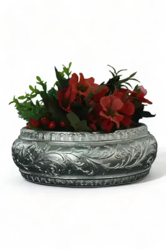 Pot Big Pot Flower Pot Large Size Pot Living Room Pot Model 5 Silver Pot-Silver - 1