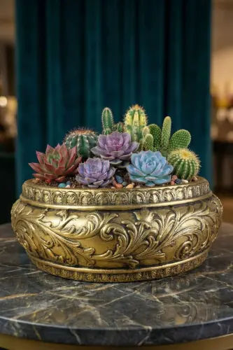 Pot Large Pot Flower Pot Large Size Pot Living Room Pot Model 5 Gold Antique Pot-Gold Antique 