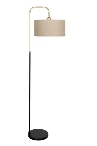 Potenza Vintage Detailed Black Metal Floor Lamp - Burlap-Burlap 