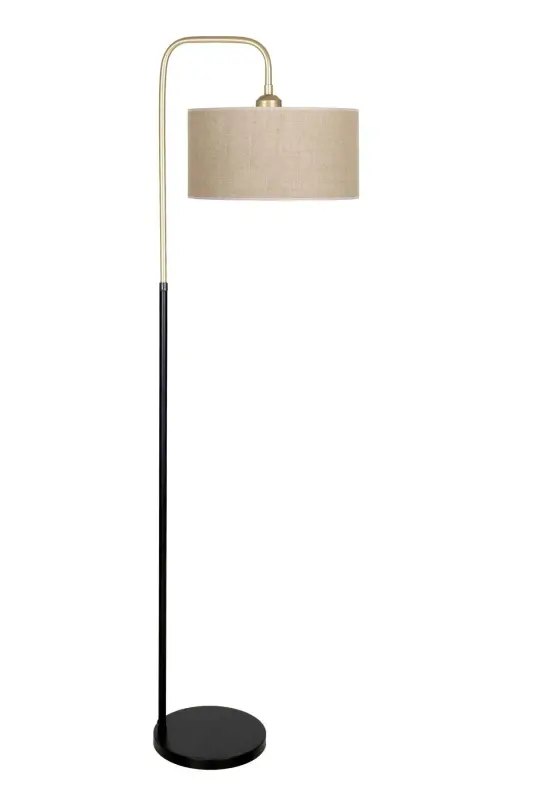 Potenza Vintage Detailed Black Metal Floor Lamp - Burlap-Burlap - 1