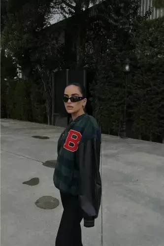 Pötikare Desen Nakışlı Kolej Ceket - Haki - BÜYÜKBEDENIZ (1)