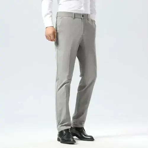 Plaid&Plain Men's Dress Pants Slim Fit Stretch Khaki Pants Wrinkle Free - 3