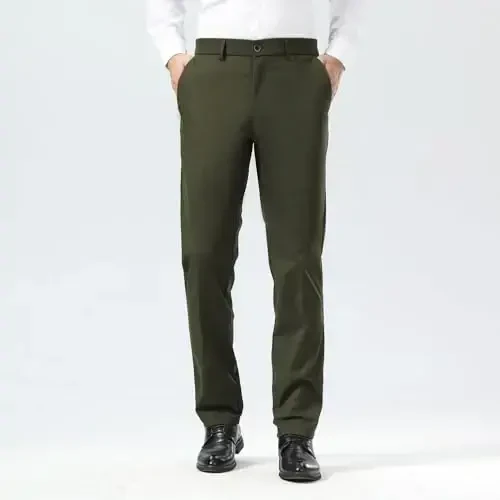 Plaid&Plain Men's Dress Pants Slim Fit Stretch Khaki Pants Wrinkle Free - PLAID&PLAIN (1)