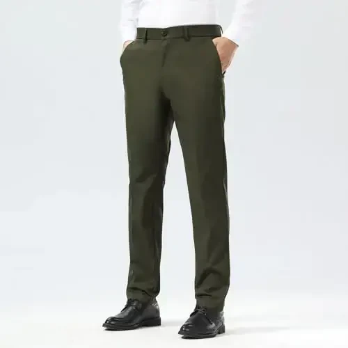Plaid&Plain Men's Dress Pants Slim Fit Stretch Khaki Pants Wrinkle Free - 3