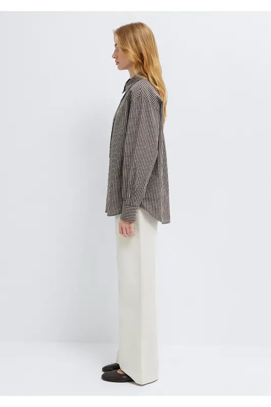 Pötikareli Kahverengi Gömlek Loose Fit / Bol Rahat Kesim 1211227-91742 - Kahverengi - 5