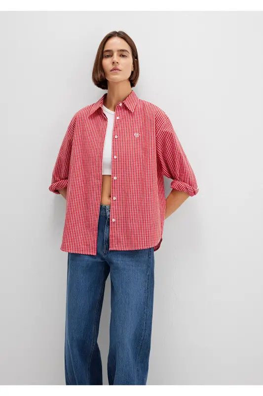 Pötikareli Kırmızı Gömlek Loose Fit / Bol Rahat Kesim 1211227-90843-Kırmızı - 2