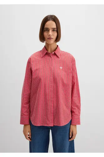 Pötikareli Kırmızı Gömlek Loose Fit / Bol Rahat Kesim 1211227-90843-Kırmızı - 4