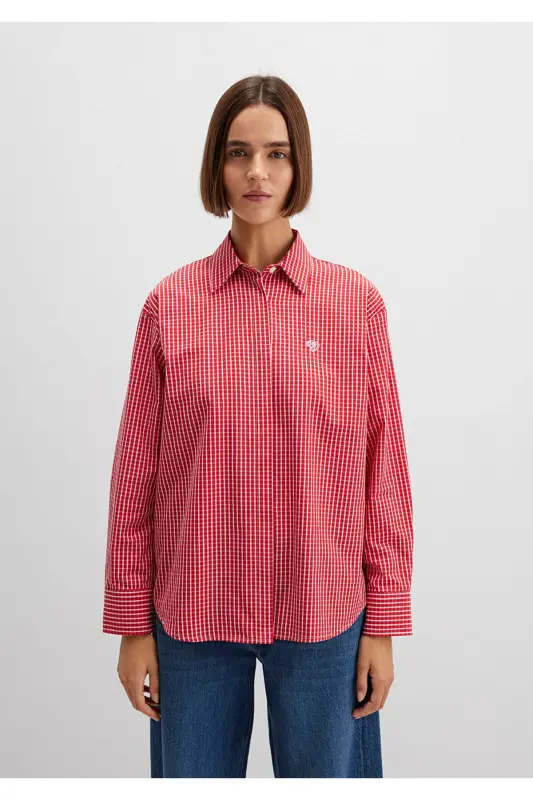 Pötikareli Kırmızı Gömlek Loose Fit / Bol Rahat Kesim 1211227-90843-Kırmızı - 4