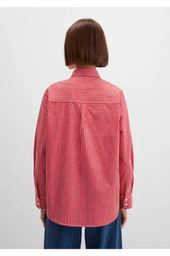 Pötikareli Kırmızı Gömlek Loose Fit / Bol Rahat Kesim 1211227-90843-Kırmızı - 5