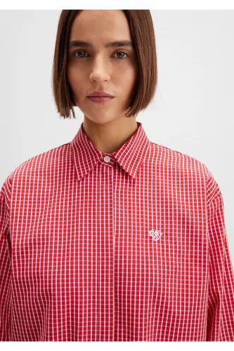 Pötikareli Kırmızı Gömlek Loose Fit / Bol Rahat Kesim 1211227-90843-Kırmızı - 6