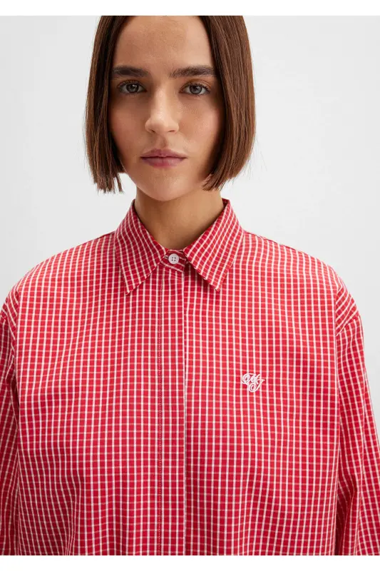 Pötikareli Kırmızı Gömlek Loose Fit / Bol Rahat Kesim 1211227-90843-Kırmızı - 6