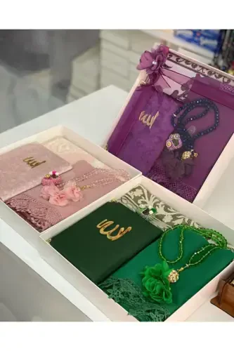 Powder Bridal Bundle Prayer Rug Set Gift Set Mother's Day, Prayer Rug Set-powder - ÇEYIZLIK SETIM (1)