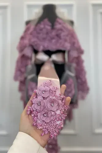 Powder Bridal Veil Set, Henna Veil, Vip Model-Powder - 4