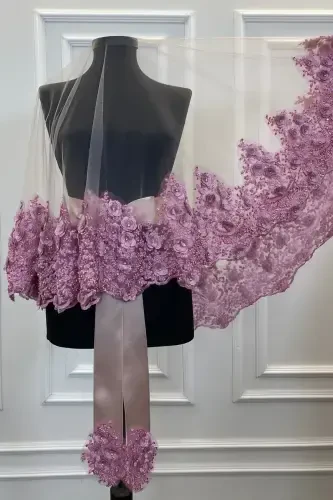 Powder Bridal Veil Set, Henna Veil, Vip Model-Powder - 5