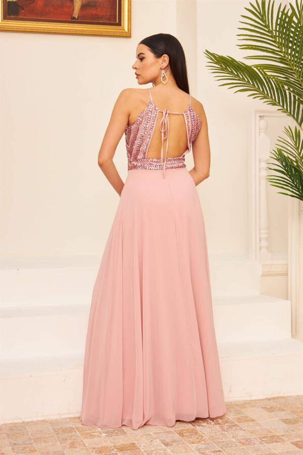 Powder Chiffon Sequin Long Evening Dress & Party Dress - 4