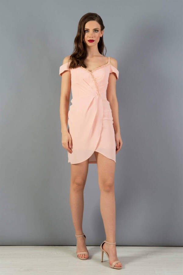 Powder Crepe Strapless Wrap Short Dress - 1