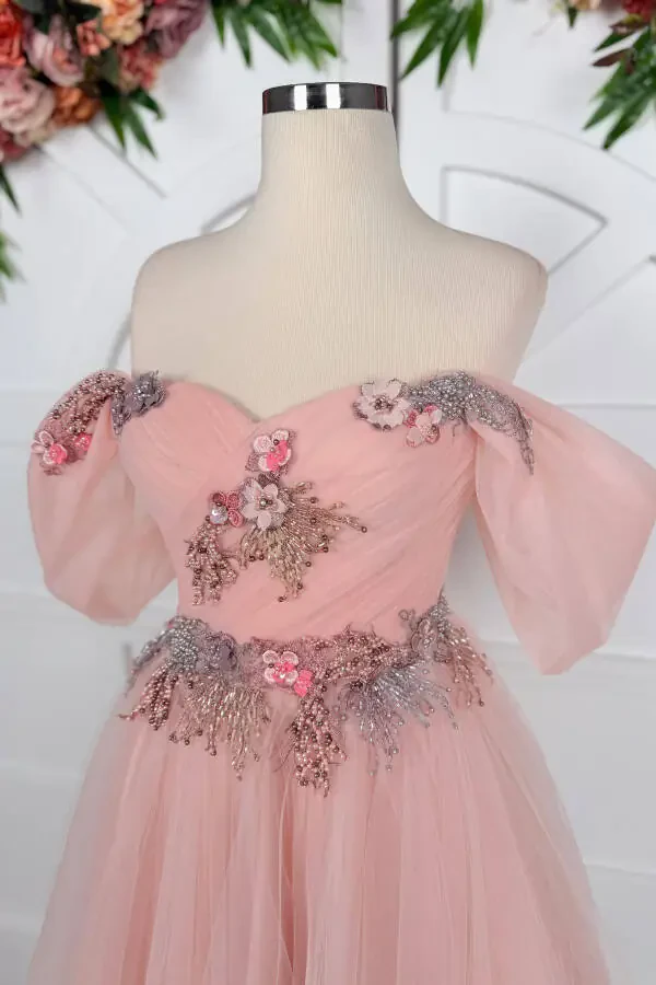 Powder Draped and Colorful Three-Dimensional Lace Detailed Mini Prom and Evening Dress - 3