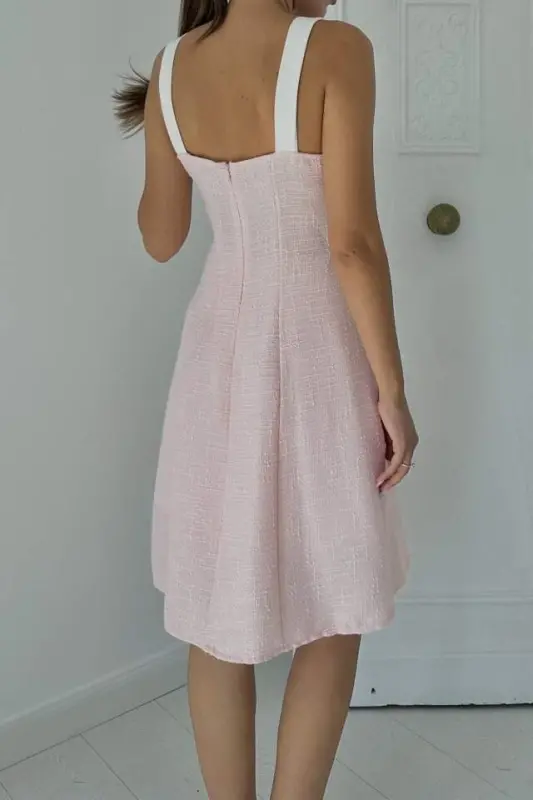 Powder Ecru Embellished Pocket Strap Dress - 4