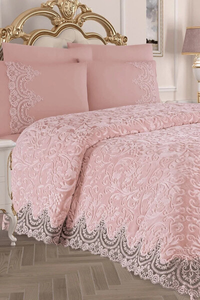 Powder French Lace Blanket Bedspread Dowry Blanket Set - 3