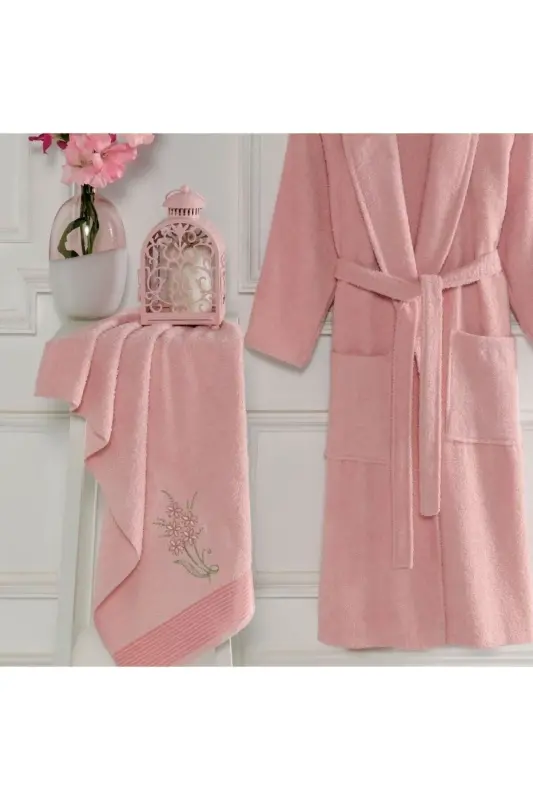 Powder L-xl Towel Bathrobe 2pcs Set-PINK - 2