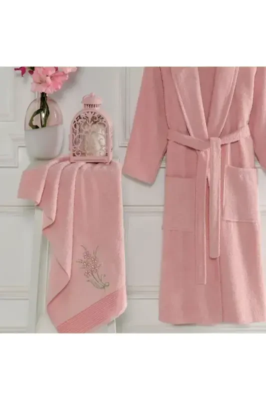 Powder L-xl Towel Bathrobe 2pcs Set-PINK - 2