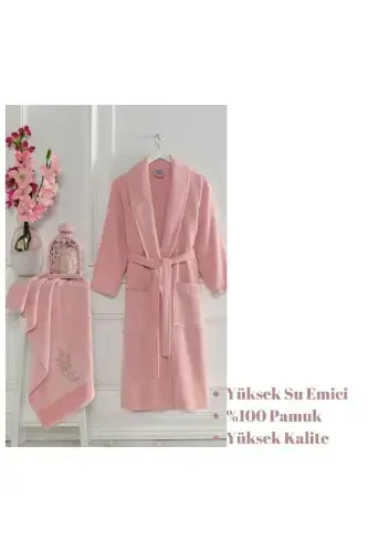 Powder L-xl Towel Bathrobe 2pcs Set-PINK - 3