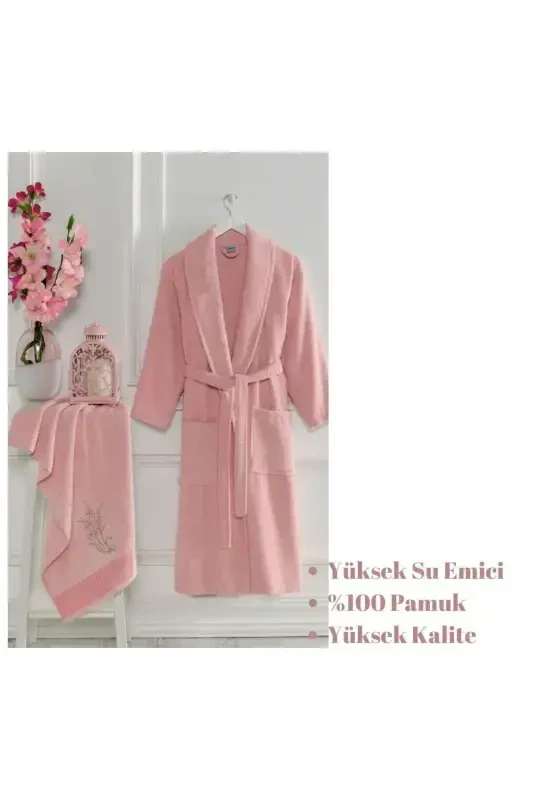 Powder L-xl Towel Bathrobe 2pcs Set-PINK - 3