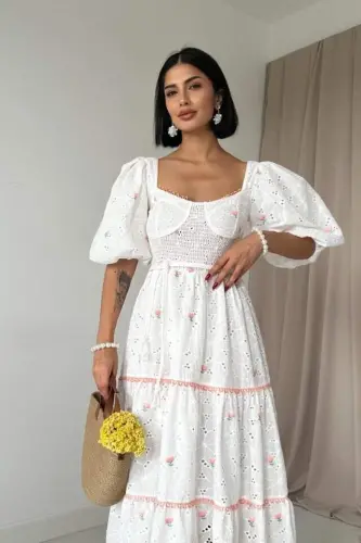 Powder Lace Detailed Broderie Dress - BÜYÜKBEDENIZ (1)